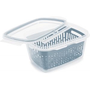 CHECARZHN--NO1-Veggie Lock 1,2 Ltboîte Alimentaire Rectangulaire Avec Grille Amovible, 4 Fermetures De Sécurité, Joint De Fraîcheur, Couleur Bleue, 18,4 X 14 X 9 Cm, Made In Italy - Neuf