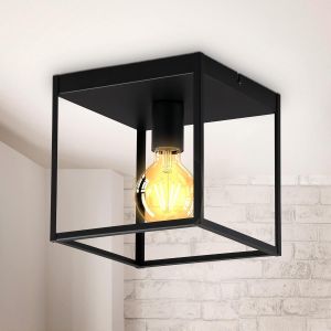 KAL-Plafonnier Cage Métal Noir, Pour Ampoule E27 De Max 60W, Ampoule Non Incluse, Éclairage Plafond Vintage Entrée, Couloir, Chambres Ip20 - Neuf