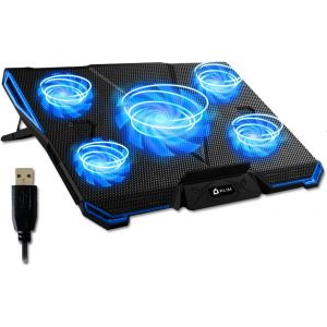ChenQuanSarl-Cyclone - Refroidisseur Ordinateur Portable - Nouveauté - Le Plus Puissant - Refroidissement Ultra Rapide - 5 Ventilateurs Silencieux - Refroidisseur Pc Portable Ps5 Ps4 Xbox One - Bleu - Neuf