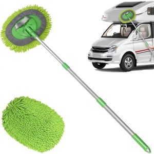 Brosse de lavage de voiture Brosse de lavage de voiture avec manche télescopique 2 en 1 Vadrouille de lavage de voiture pour voitures RV Caravanes Camions Vert - Neuf