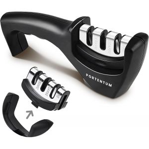 Kalanka-Aiguiseur Couteaux Professionnel Manuel Pour Couteaux De Cuisine 3 Phases - Affuteur De Couteaux Avec Design Ergonomique Avec Finition Noire/Chrom&eacute;e - Neuf