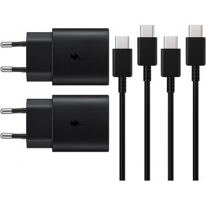 Noir 2 Pack 25w Chargeur Rapide Pour Samsung Galaxy S24 S23 S22 S21 S20 S10 A14 A23 A34 A54 A53 Z Fold Flip 4/5, Tablette S8 Charge Rapide, Bloc Usb C Adaptateur Secteur Prise Avec Cable Type C (Noir - Neuf