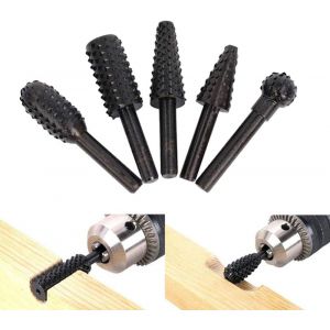 5Pcs Ensemble de Râpes Rotatives pour Fraises,Outil de Sculpture sur Fraise Metal Bois,Gouges Sculpture Bois,Cylindrique de Gravure Rotatif Burres Pour Travail du Bois,Métal Polissage,Gravure - Neuf