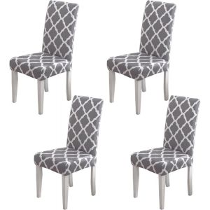 Lot De 4 Housses De Chaise Extensibles Et Imprimées, Amovibles Et Lavables, Pour Salle À Manger, Banquet, Fête, Décoration D'intérieur (Gris Et Blanc, Lot De 4) - Neuf