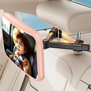Eryi-Miroir Voiture Bébé Retroviseur Siege Voiture Bebe: 100% Incassable Miroir Bébé Voiture, 360°Rotation Réglables Miroirs Auto Bébés, Miroir Siège Arrière Bébé, Accessoire Pour Jeunes Parents-Rose - Neuf