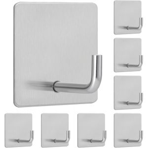 Crochet Adhesif Mural,8 Pcs Porte Serviette Salle De Bain,Accroche Torchon Cuisine En Acier Inox,Porte Manteau Adhésif,Attache Murale Sans Percer,Crochet Autocollant Pour Cuisine Salon - Neuf