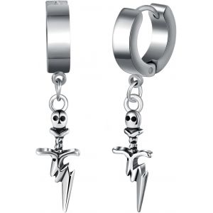 Trahoo-Boucles D'oreilles Créoles Inoxydable Pour Homme: Pendantes D'oreilles De Croix Créatif Femme- Vintage Anneau D'oreille Crâne Halloween - Bijoux Fantaisie Décoration Adolescent - Neuf