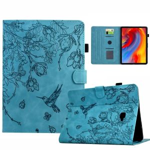 &Eacute;tui en cuir intelligent emboss&eacute; avec fleurs et oiseaux pour Samsung Galaxy Tab A 10.1 T580, Bleu clair - Neuf