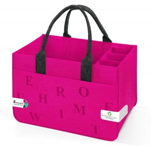 SJZG-Sac En Feutre Shopper Avec Compartiments, Pliable Et Robuste Sac De Course, 30L Panier Courses/Sac &Agrave; Bouteilles/Sac &Agrave; V&ecirc;tements/Sac &Agrave; Jouets (Magenta/Gris Fonc&eacute;) - Neuf