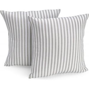 Cauc-Lot De 2 Housses De Coussin 40 X 40 Cm (Couleur Au Choix) Ray&eacute;es Grises Et Blanches U2013 Housse De Coussin, Coussin De Canap&eacute;, Coussin D&eacute;coratif, 100 % Coton, D&eacute;coration Pour N'importe Quelle - Neuf