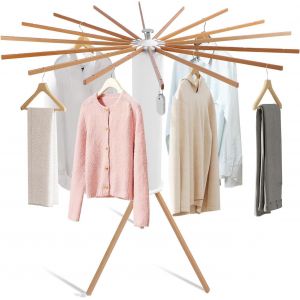 KGABERY-Étendoir Linge Pliable En Bois De Cyprès,Etendoir Linge Interieur Pliable En Forme De Pieuvre,Trépied Sechoir A Linge De Lavage Avec 16 Barres De Suspension Pour Terrasse Jardin - Neuf