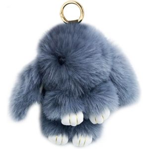 KAL-Porte-Cl&eacute;s Lapin Mignon Rex En Fausse Fourrure Pompon Porte-Cl&eacute;s Voiture Sac &Agrave; Main Joli Porte-Cl&eacute;s Breloque Anneau - Neuf