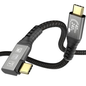 Câble USB4,supporte 8K@60Hz,240W 48V/5A,40Gbps USB-C vers USB-C Cable Court 0,5m pour Thunderbolt 4/3, iPhone 15Pro,MacBook,Docking Station,SSD,Moniteur,Hub,Typ-C Laptops(90 Degrés) - Neuf