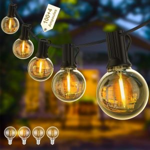 Guirlande Guinguette Led, 60m Guirlande Lumineuse Exterieur Avec 100+4 G40 Ampoules Et De Rechange Ip45 Imperméable Extérieur Intérieur Guirlande Pour Jardin Patio Café - Blanc Chaud(2x30m) - Neuf