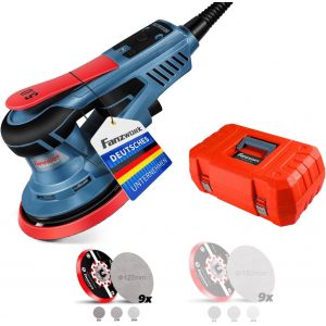 VornixorSarlshopFANZWORK Ponceuse Excentrique, Ponceuse Orbitale avec Course 5 mm, Plateaux 125/150 mm, Moteur EC 350W sans Balais, 7 Vitesses jusqu&iquest;&agrave; 10 000 tr/min, 18 Disques Abrasifs, avec Mallett - Neuf