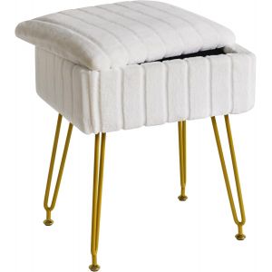 SUBZONAL-Velvet Tabouret avec Rangement Pouf Ottoman Petite Table d'appoint avec 4 Pieds en m&eacute;tal Pieds antid&eacute;rapants Salle d'eau Chambre Blanche - Neuf