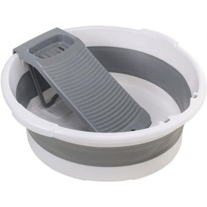MEVRONISSHOP-Panier &agrave; Linge Pliable Avec planche &agrave; laver,Bo&icirc;te de rangement,Bac de Lavage Portable Pour laver les v&ecirc;tements &agrave; la main (gris) - Neuf