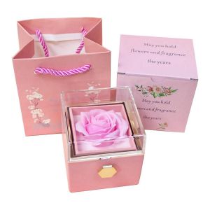 Boîte À Bagues Rose Tourne 360 Velours Boîte À Bijoux Boîte Éternelle Rose Saint Valentin Fête Des Mères Pour Les Cadeaux Romantiques, Rose - Neuf