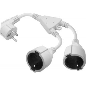 Câble d'alimentation répartiteur en Y Schuko UPS PDU Y de 0,3 m, IEC 320 CEE 7/7 mâle vers 2 x CEE 7/3 Europe Schuko Femelle, câble d'extension Adaptateur de Prise (White-L) - Neuf