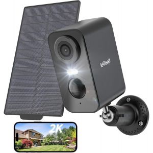 2K Wireless Wireless Solar Wifi Surveillance Camera, Battery Camera, Night Vision Colour, Ai & Pir Motion Detection, Two-Way Audio, Ip65 Waterproof, Alexa, Zs-Gx3S, Black - Neuf