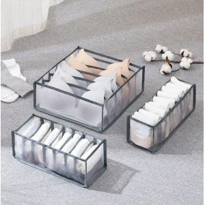 Organisateur de soutien-gorge, sous-vêtements, boîte de rangement pliable pour la maison, lingerie, chaussettes, sac de tiroir séparateur, ensemble de 3 pièces, gris - Neuf