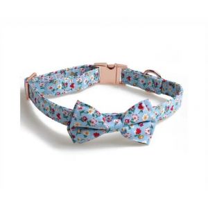 Harnais Pour Chiot Bleu &Eacute;l&eacute;gant Et D&eacute;tachable Avec Noeud Papillon - Design Floral Tendance, Boucle De S&eacute;curit&eacute; Et Tissu Confortable Pour Votre Ami &Agrave; Quatre Pattes - Neuf