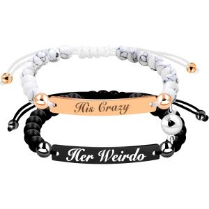 Kal-Lot De 2 Bracelets Magn&eacute;tiques Faits &Agrave; La Main En Forme De Coeur Pour Couples, Bracelets En Turquoise Blanche Et Agate Noire Pour Homme Et Femme, Bracelets &laquo; I Love You Forever His And Her &raquo; Pour - Neuf