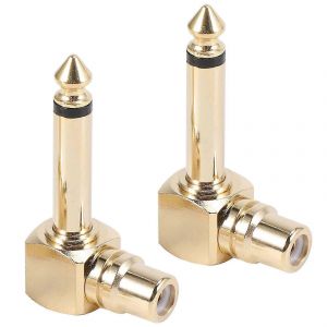 Lot de 2 RCA femelle jack vers 1/4"" mono m&acirc;le prise &agrave; angle droit or - Neuf