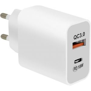 JGD-Adaptateur Mural 18 Watt 3 Amp Charge Rapide USB Type C/USB Type A 3.0 Chargeur Universel pour Smartphone et Tablette - Neuf