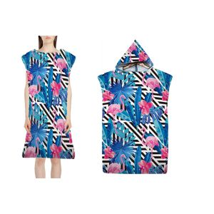 Poncho De Plage En Microfibre &Agrave; Motif Flamant Rose Avec Capuche, S&eacute;chage Rapide, Id&eacute;al Pour La Natation Et Le Surf. - Neuf