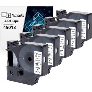 5x Remplacement pour Dymo D1 45013 S0720530 Noir sur Blanc Bande Etiquette 12mm x 7m, Compatible avec Dymo LabelManager Executive 640 CB 160 280 210D 360D 420P PnP 450D Etiqueteuse - Neuf