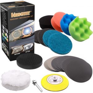 MEVRONISSHOP-32 Pi&egrave;ces Renovateur Phare Voiture - Kit R&eacute;novation Phare Voiture, Kit Polissage Phares Voiture, Restaurer Les Phares pour Auto et Moto, Set Papier Abrasif Eau/Sec 75mm - Neuf