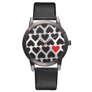 Montre A Quartz Tendance Avec Affichage Analogique Et Motif Cour, Bracelet En Pu, Pour Femme, Noire - Neuf