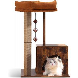 Arbre À Chat, 76 Cm Arbre À Chat Rétro Avec Poteau Carré Unique, Tour À Chat En Bois Avec Boules En Argent, Griffoir Moderne Pour Chats D'intérieur - Neuf