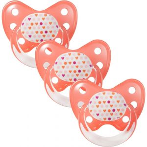 Set De 3 T&eacute;tines Orthodontiques En Silicone-Taille 3,D&egrave;s 14 Mois-La Sucette Pour B&eacute;b&eacute; &Eacute;vite Le D&eacute;salignement Des Dents-Fabriqu&eacute; En Allemagne-Sans Bpa -Points & Coeurs,Orange - Neuf