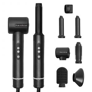 S&egrave;che-Cheveux &Eacute;lectrique 7 En 1, S&egrave;che-Cheveux, Fer &Agrave; Friser, Brosse &Agrave; Air Chaud D&eacute;tachable, Noir - Neuf