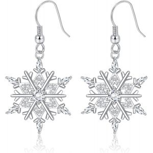 Kgabery-Neige Flocon Boucles D'oreilles En Argent 925 Pour Femme Filles,Plaqué Or Blanc 18k Noël Flocon Boucles D'oreilles Pendantes Clou Bijoux Oreilles De Noël,Avec Boîte Cadeau - Neuf