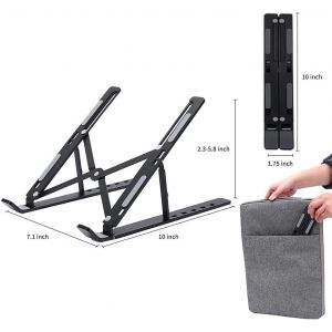 Support pour ordinateur portable noir, réglable en hauteur sur 6 niveaux, bureau d'ordinateur en aluminium ventilé pour ordinateur portable, silicone antidérapant 10-17 - Neuf