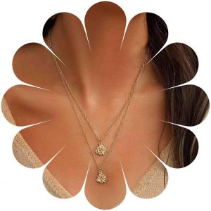 Kal-Collier Fleur Boho Choker Collier Pendentif Fleur Or Camélia Collier Chokerc Collier Fleur Rose Collier Double Couche Or Bijoux Pour Femmes Et Filles - Neuf