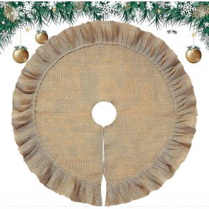 Jupe de sapin de No&euml;l en lin, jupe de sapin pliss&eacute;e, couvre-pied de sapin avec bordure &agrave; volants, d&eacute;corations rustiques d'automne pour une f&ecirc;te d'hiver (80 cm) - Neuf