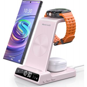 Chargeur Induction Pour Samsung Galaxy S24 Ultra, Chargeur Sans Fil Inductive Pour Samsung Galaxy Watch Ultra/8/7/6/5, Chargeur 3 En 1 Avec Horloge Digitale Pour Z Fold 7/Flip 6 S23,Galaxy Buds 3 Pr - Neuf