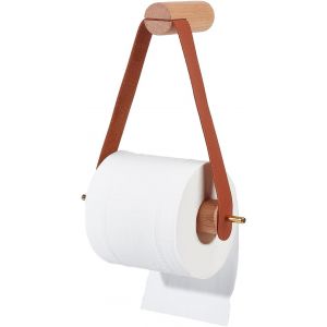 Porte-rouleau de papier toilette mural en bois et cuir, porte-rouleau de papier toilette mural rustique pour salle de bain, distributeur de rangement élégant pour salle de bain - Neuf