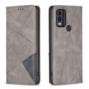Étui Magnétique En Cuir À Texture Losange Pour Nokia C22 - Gris - Neuf