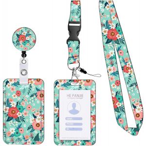 ERYI-Collier Porte Carte, Porte Badge, Porte Badge Tour De Cou, Porte Carte Avec Cordon, Tour De Cou Badge(Collier Fleur Verte, Poche Carte) Pour Fournitures De Bureau Et Scolaires. - Neuf