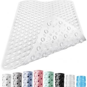 Tapis de bain antidérapant extra long avec trous de drainage et ventouses puissantes,lavable en machine,accessoires de salle de bain,baignoire,toilettes,100 x 40 cm,blanc - Neuf
