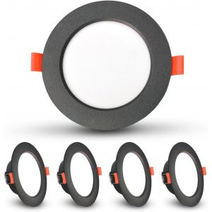 Plafonnier Encastr&eacute; Led 5w Noir, Ip44 Downlight Encastr&eacute; Blanc Chaud 3000k 230v, Chambre, Cuisine, Salle De Bain&iquest;Cutout &Oslash;70-80mm - Neuf