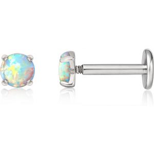 Kal-18g Titane Piercing Tragus, 2pcs Piercing Labret Lèvre Bouche Avec Cz Opale, Filetage Intérieur Piercing Oreille Cartilage, Piercing Helix Pour Nombril Langue Sourcil Septum Nez Oreille - Neuf