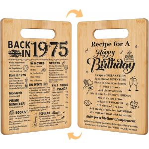Cadeau De 50e Anniversaire Pour Homme Et Femme, Retour En 1975 Et Recette Pour Un Joyeux Anniversaire Planche &Agrave; D&eacute;couper Double Face Pour Elle, Lui, Id&eacute;e Cadeau Pour 50e Anniversaire, Cadeau Cool Pou - Neuf