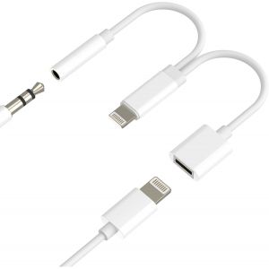 TRAHOO-Lightning &agrave; Jack 3.5mm Adaptateur 2en1 pour iPhone 14 13 12 Pro Max Casque Connecteur pour iPad Chargeur AUXiliaire Audio C&acirc;ble pour Apple AUX Casque Convertisseur Lighting Accessoires Voiture - Neuf