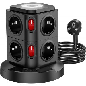 Multiprise 8 Prises multiprise 3680 W avec USB, Tour de Prise LED avec Interrupteur, Protection Contre Les surtensions, rallonge de 1,8 m, Prise de Distribution pour Bureau - Neuf